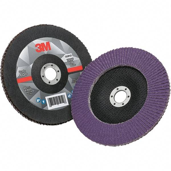 3M - 7" Disc Diam, 7/8" Center Hole, Type 29 Ceramic Flap Disc - 8,600 Max RPM, Fiberglass Backing, Arbor Attaching System, Coated - Caliber Tooling