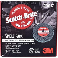 3M - 4" Extra Coarse Grade Aluminum Oxide Deburring Disc - 1/2" Center Hole, Quick Change Connection, Green, 12,000 Max RPM - Caliber Tooling