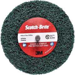 3M - 4" Extra Coarse Grade Aluminum Oxide Deburring Disc - 1/4" Center Hole, Quick Change Connection, Green, 12,000 Max RPM - Caliber Tooling