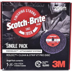 3M - 4" Extra Coarse Grade Silicon Carbide Deburring Disc - 1/2" Center Hole, Quick Change Connection, Purple, 12,000 Max RPM - Caliber Tooling