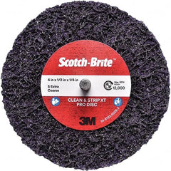 3M - 4" Extra Coarse Grade Silicon Carbide Deburring Disc - 1/4" Center Hole, Quick Change Connection, Purple, 12,000 Max RPM - Caliber Tooling