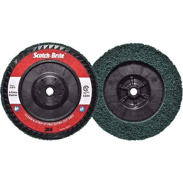 3M - 7" Extra Coarse Grade Aluminum Oxide Deburring Disc - 5/8-11 Threaded Center Hole, Quick Change Connection, Green, 8,600 Max RPM - Caliber Tooling