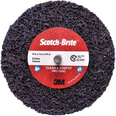 3M - 4" Extra Coarse Grade Silicon Carbide Deburring Disc - 1/4" Center Hole, Quick Change Connection, Purple, 12,000 Max RPM - Caliber Tooling