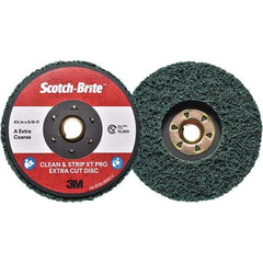 3M - 4-1/2" Extra Coarse Grade Aluminum Oxide Deburring Disc - 5/8-11 Threaded Center Hole, Quick Change Connection, Green, 13,300 Max RPM - Caliber Tooling