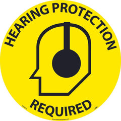 NMC - Adhesive Backed Floor Signs; Message Type: Restroom, Janitorial & Housekeeping ; Graphic Type: Head w/ Earmuffs ; Message or Graphic: Message & Graphic ; Legend: Hearing Protection Required ; Color: Black; Yellow ; Special Color Properties: No Spec - Exact Industrial Supply