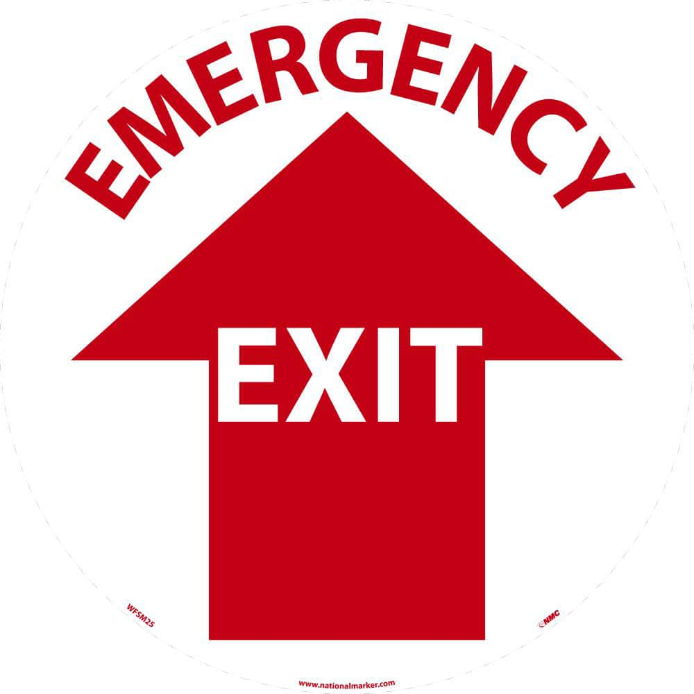 NMC - Adhesive Backed Floor Signs; Message Type: Exit, Entrance & Directional ; Graphic Type: Arrow ; Message or Graphic: Message & Graphic ; Legend: Emergency Exit ; Color: Red; White ; Special Color Properties: No Special Properties - Exact Industrial Supply