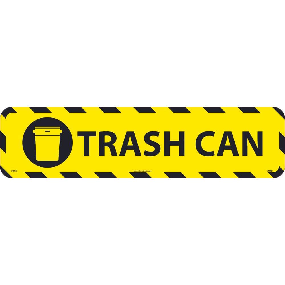 NMC - Adhesive Backed Floor Signs; Message Type: Restroom, Janitorial & Housekeeping ; Graphic Type: Trash Can ; Message or Graphic: Message & Graphic ; Legend: Trash Can ; Color: Black; Yellow ; Special Color Properties: No Special Properties - Exact Industrial Supply