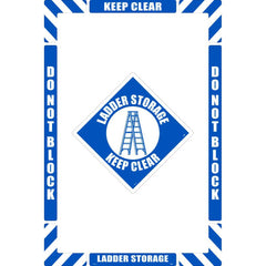 NMC - Adhesive Backed Floor Signs; Message Type: Accident Prevention ; Graphic Type: Ladder ; Message or Graphic: Message & Graphic ; Legend: Ladder Storage Keep Clear ; Color: Blue; White ; Special Color Properties: No Special Properties - Exact Industrial Supply