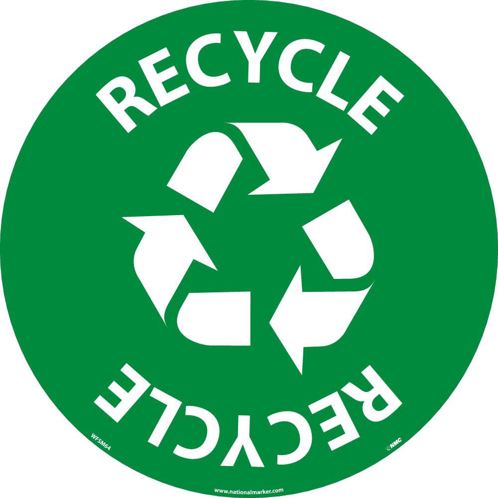 NMC - Adhesive Backed Floor Signs; Message Type: Restroom, Janitorial & Housekeeping ; Graphic Type: Recycling ; Message or Graphic: Message & Graphic ; Legend: Recycle Walk On Sign ; Color: Green; White ; Special Color Properties: No Special Properties - Exact Industrial Supply