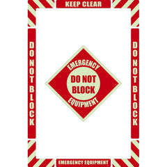 NMC - Adhesive Backed Floor Signs; Message Type: Accident Prevention ; Graphic Type: None ; Message or Graphic: Message Only ; Legend: Emergency Equipment Do Not Block ; Color: Red on Glow ; Special Color Properties: Glow-In-The-Dark - Exact Industrial Supply