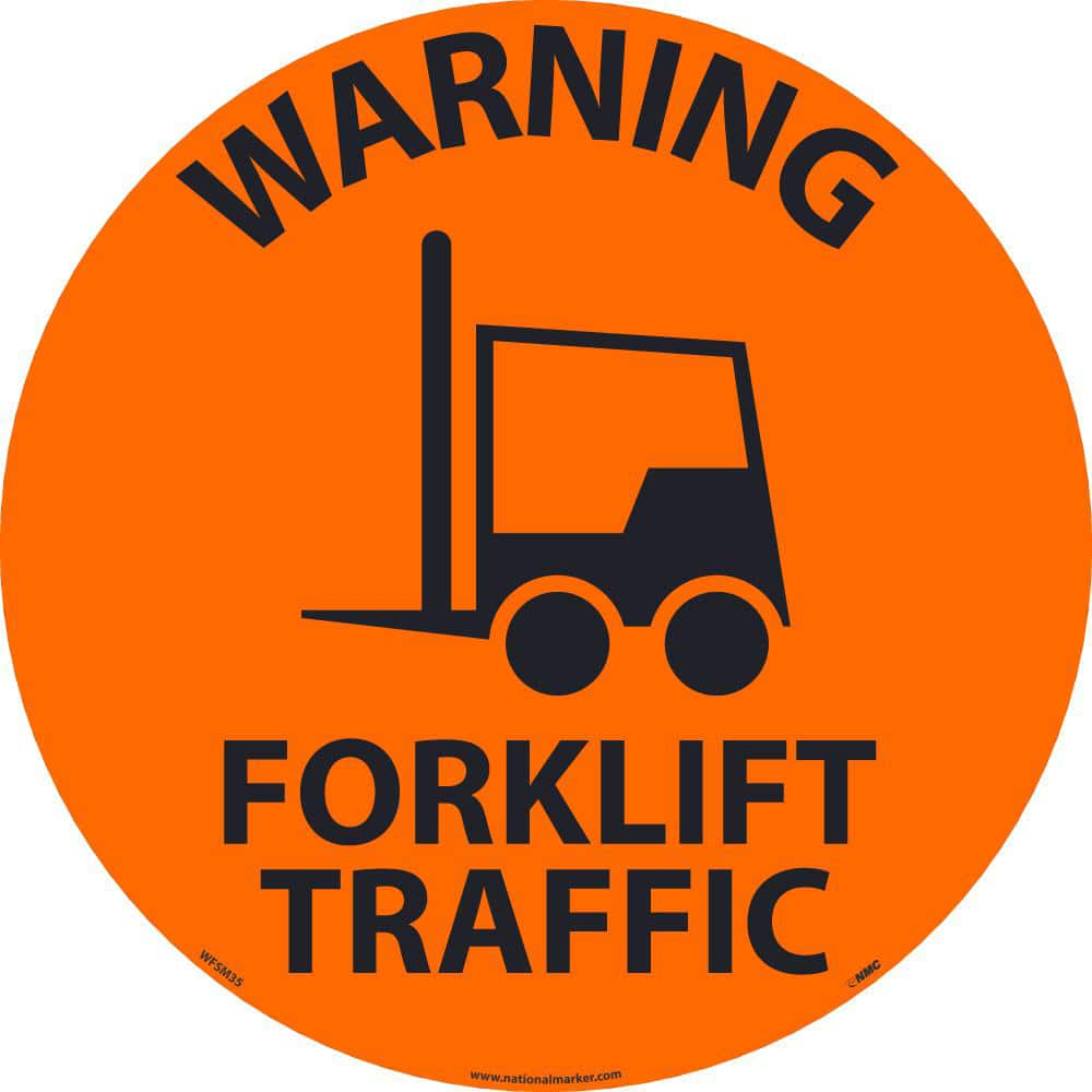 NMC - Adhesive Backed Floor Signs; Message Type: Accident Prevention ; Graphic Type: Forklift ; Message or Graphic: Message & Graphic ; Legend: Warning Forklift Traffic ; Color: Orange; Black ; Special Color Properties: No Special Properties - Exact Industrial Supply