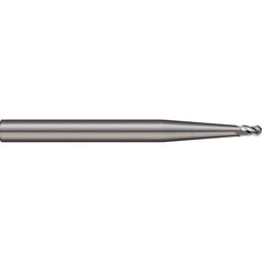 Ball End Mill: 0.012″ Dia, 0.036″ LOC, 2 Flute, Solid Carbide 1-1/2″ OAL, 1/8″ Shank Dia, 30 ° Helix, Uncoated, Single End