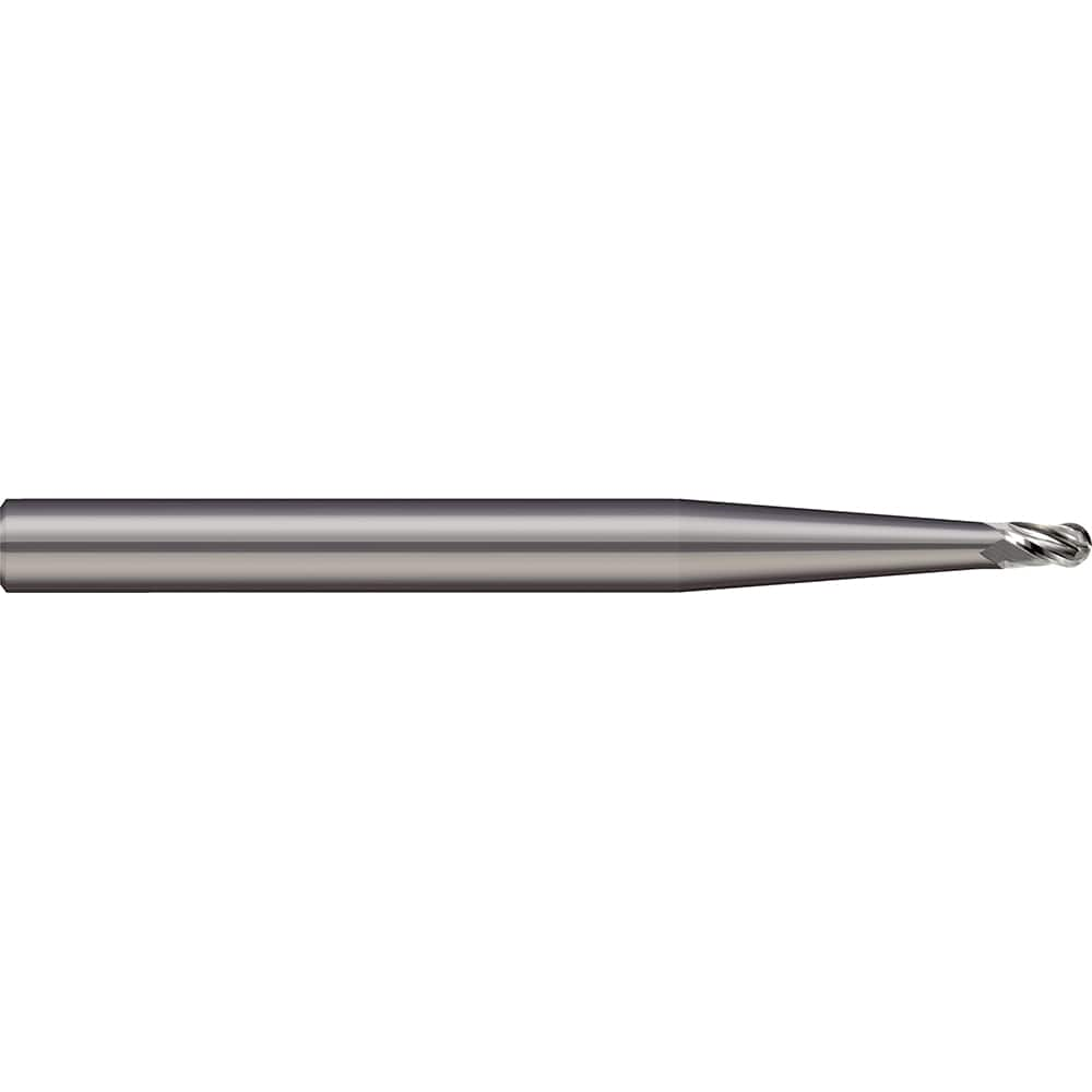 Ball End Mill: 0.315″ Dia, 0.8661″ LOC, 3 Flute, Solid Carbide 63 mm OAL, 8 mm Shank Dia, 30 ° Helix, Uncoated, Single End