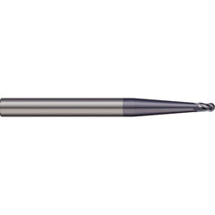 Ball End Mill: 0.012″ Dia, 0.018″ LOC, 2 Flute, Solid Carbide 1-1/2″ OAL, 1/8″ Shank Dia, 30 ° Helix, AlTiN Coated, Single End