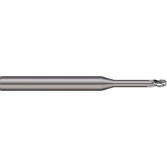 Ball End Mill: 0.045″ Dia, 0.068″ LOC, 2 Flute, Solid Carbide 1-1/2″ OAL, 1/8″ Shank Dia, 20 ° Helix, Uncoated, Single End