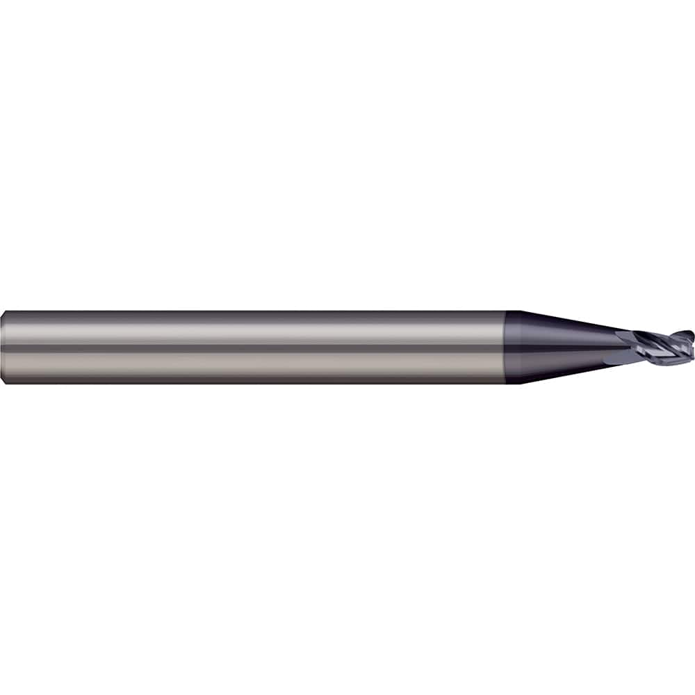 Corner Radius End Mill: 0.05″ Dia, 0.075″ LOC, 0.01″ Radius, 2 Flutes, Solid Carbide 1-1/2″ OAL, 1/8″ Shank Dia, 20 ° Helix, nACRo Coated, Corner Radius End