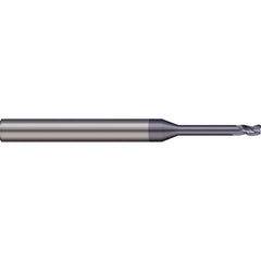 Corner Radius End Mill: 0.06″ Dia, 0.09″ LOC, 1/64″ Radius, 3 Flutes, Solid Carbide 2″ OAL, 1/8″ Shank Dia, 20 ° Helix, nACRo Coated, Corner Radius End