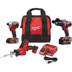 Milwaukee Tool - 18 Volt Cordless Tool Combination Kit - Includes Brushless Compact Hammer Drill, Brushless 1/4" Impact Driver & Hackzall Reciprocating Saw, Lithium-Ion Battery Included - Caliber Tooling