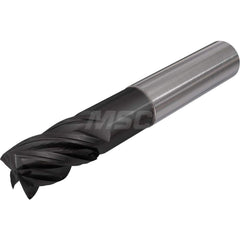 Square End Mill: 1/4'' Dia, 1'' LOC, 1/4'' Shank Dia, 3'' OAL, 4 Flutes, Solid Carbide Single End, TiAlCN Finish, Spiral Flute, 38 ° Helix, Mfr Grade Submicron Grain, Centercutting, RH Cut, RH Flute