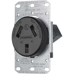 Hubbell Wiring Device-Kellems - 125/250 VAC 50A NEMA 10-50R Residential Grade Black Straight Blade Single Receptacle - Caliber Tooling