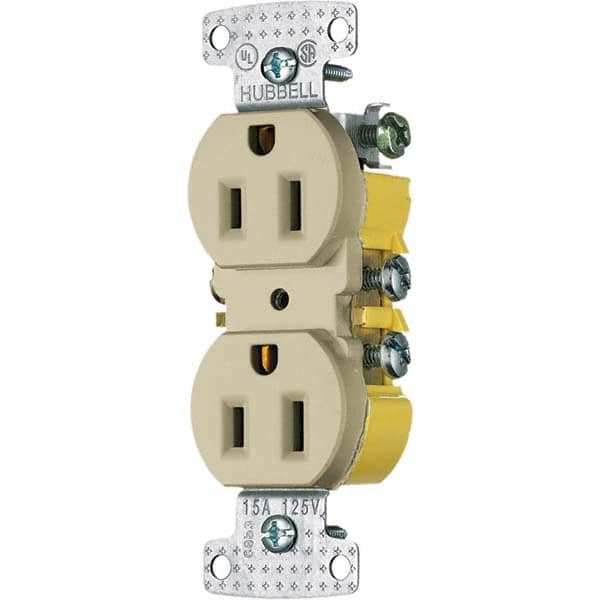 Hubbell Wiring Device-Kellems - 125V 15A NEMA 5-15R Residential Grade Ivory Straight Blade Duplex Receptacle - Caliber Tooling