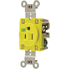 Hubbell Wiring Device-Kellems - 125V 15A NEMA 5-15R Industrial Grade Yellow Straight Blade Single Receptacle - Caliber Tooling