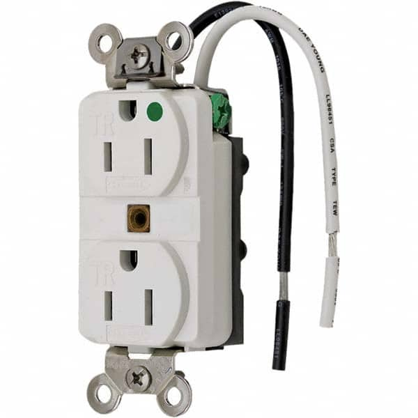 Hubbell Wiring Device-Kellems - 125V 15A NEMA 5-15R Hospital Grade White Straight Blade Duplex Receptacle - Caliber Tooling