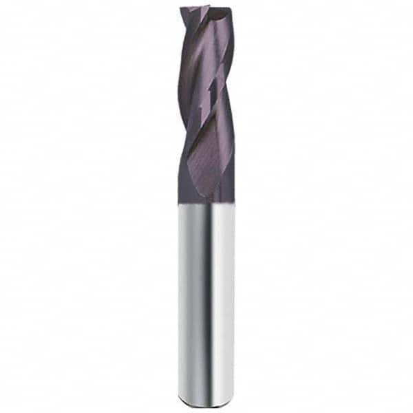 Square End Mill: 1/2'' Dia, 1'' LOC, 1/2'' Shank Dia, 3'' OAL, 3 Flutes, Solid Carbide Single End, FIREX Finish, Helical Flute, Centercutting, RH Cut, RH Flute, Series 19954