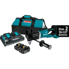 Makita - 36 Volt 1/2" Chuck Right Angle Handle Cordless Drill - 0-1400 RPM, Reversible, 2 Lithium-Ion Batteries Included - Caliber Tooling