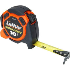 Lufkin - 16' x 3/4" Yellow Steel Blade Tape Measure - 1/8" Graduation, Inch Graduation Style, Orange/Black ABS Plastic Case - Caliber Tooling