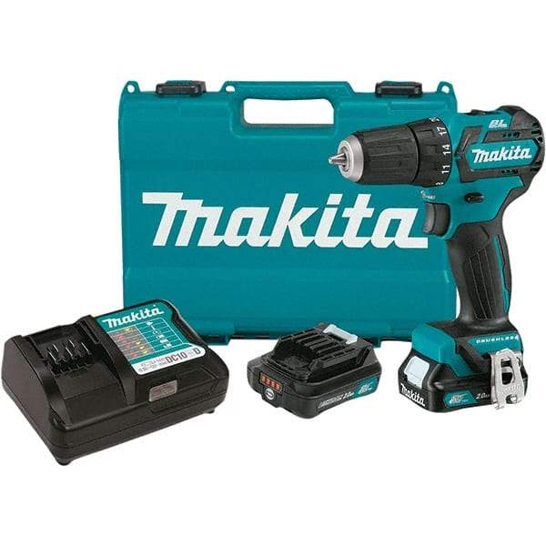 Makita - 12 Volt 3/8" Chuck Pistol Grip Handle Cordless Drill - 0-1500 RPM, Keyless Chuck, Reversible, 2 Lithium-Ion Batteries Included - Caliber Tooling