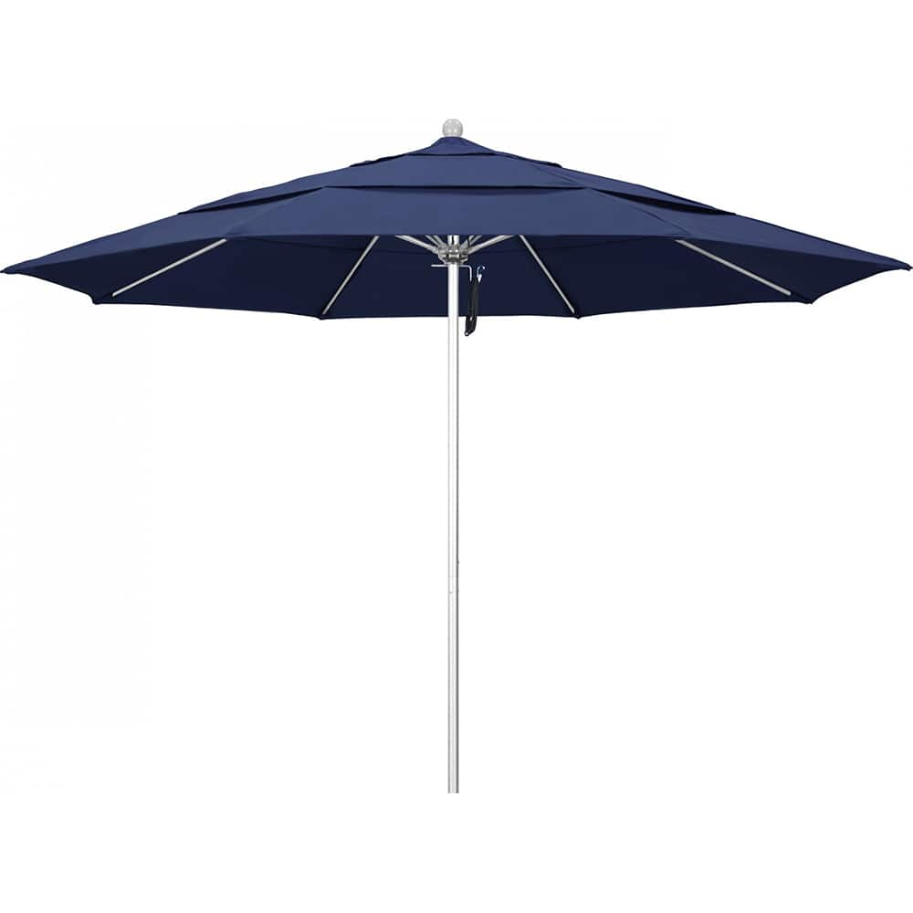 California Umbrella - Patio Umbrellas; Umbrella Diameter (Inch): 132 ; Height (Feet): 8.916 ; Fabric Color: Navy Blue ; Base Included: No ; Frame Material: Aluminum ; Frame Color: Silver - Exact Industrial Supply