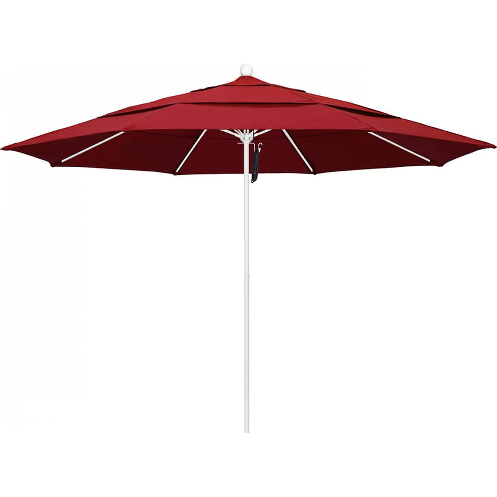 California Umbrella - Patio Umbrellas; Umbrella Diameter (Inch): 132 ; Height (Feet): 8.916 ; Fabric Color: Red ; Base Included: No ; Frame Material: Aluminum ; Frame Color: White - Exact Industrial Supply