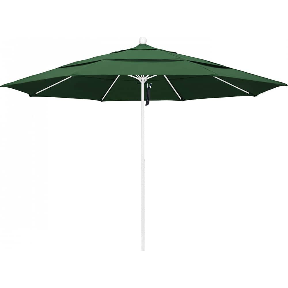 California Umbrella - Patio Umbrellas; Umbrella Diameter (Inch): 132 ; Height (Feet): 8.916 ; Fabric Color: Hunter Green ; Base Included: No ; Frame Material: Aluminum ; Frame Color: White - Exact Industrial Supply