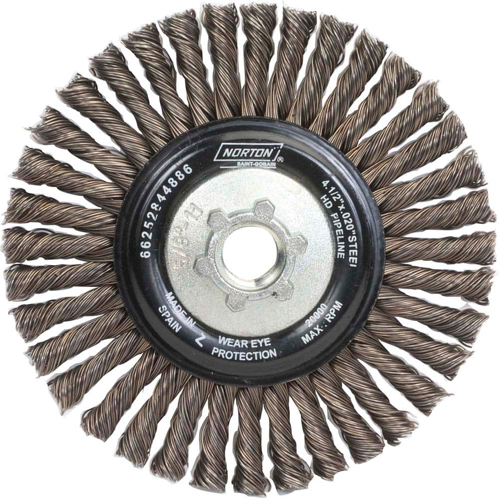 Norton - 4-1/2" OD, 5/8-11 Arbor Hole, Stringer Bead Carbon Wheel Brush - Caliber Tooling