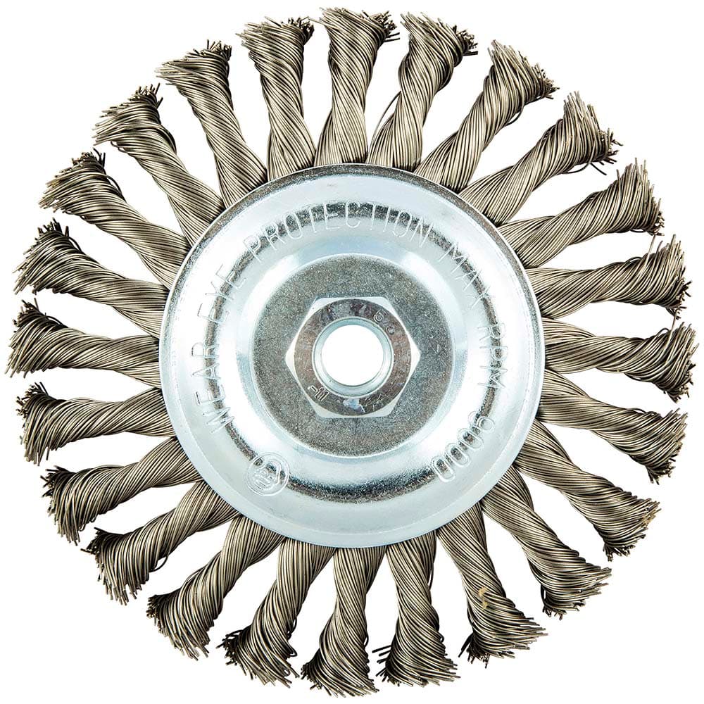 Norton - 6" OD, 5/8-11 Arbor Hole, Knotted Stainless Steel Wheel Brush - Caliber Tooling