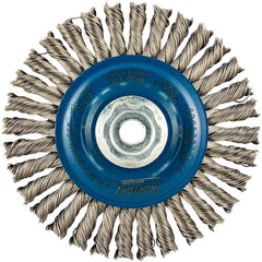 Norton - 4" OD, M10 Arbor Hole, Stringer Bead Twist Knot Stainless Steel Wheel Brush - Caliber Tooling