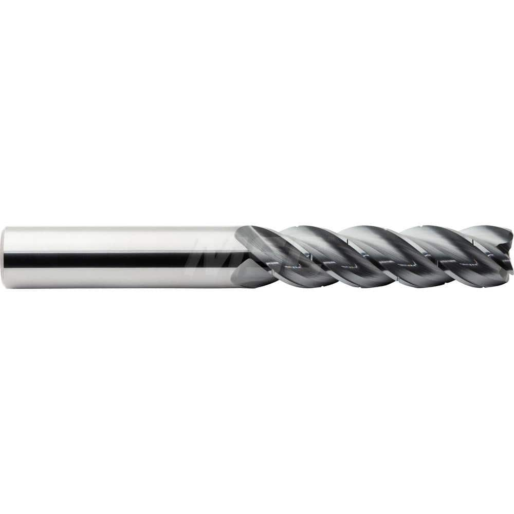 Square End Mill: 1/8'' Dia, 1/2'' LOC, 1/8'' Shank Dia, 1-1/2'' OAL, 4 Flutes, Solid Carbide Single End, ALtima Blaze Finish, Helical Flute, 38 & 41 ™ Variable Helix, Centercutting, RH Cut, RH Flute