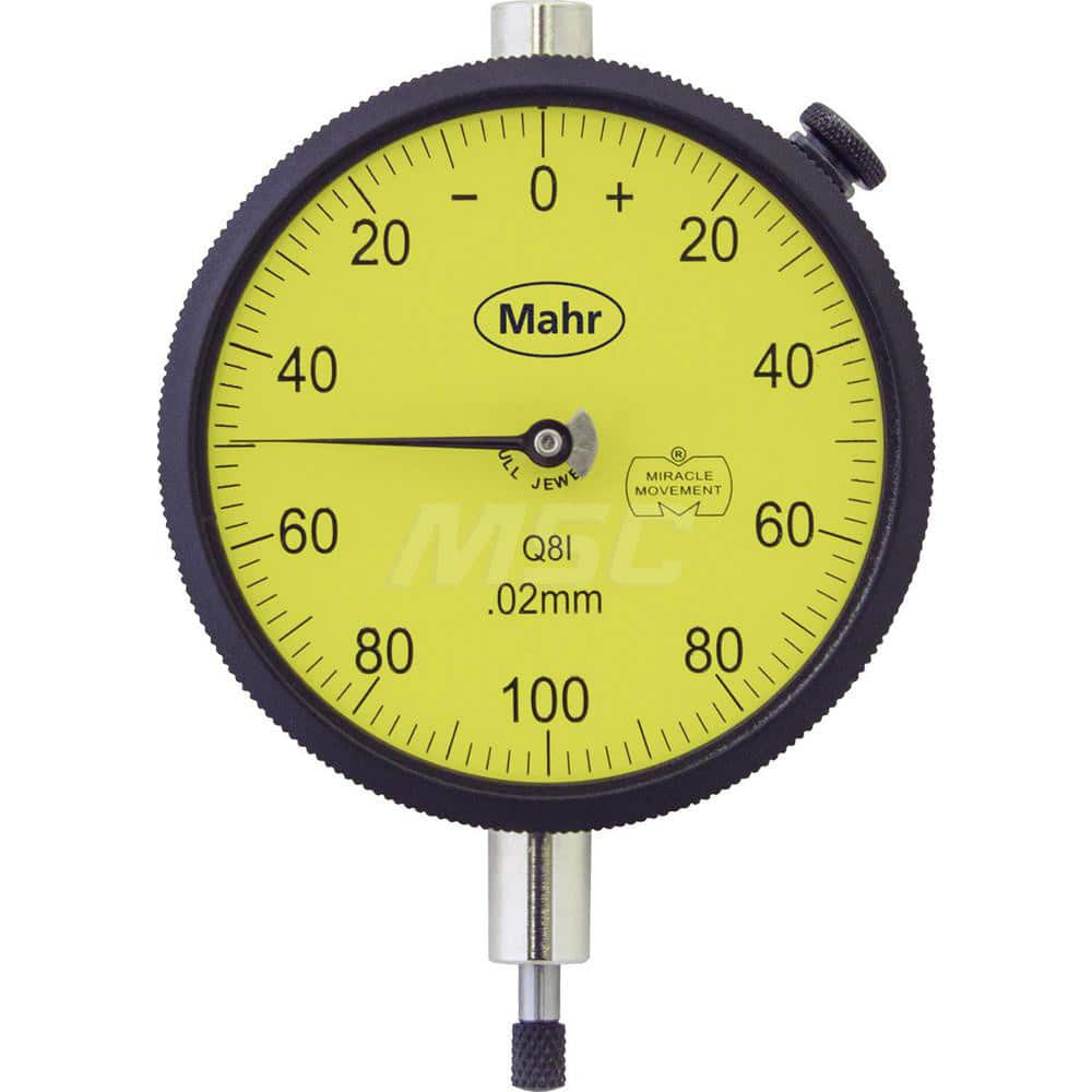 Mahr - Dial Drop Indicators; Maximum Measurement (Inch): 0.1 ; Maximum Measurement (mm): 2.50 ; Dial Graduation (mm): 0.0100 ; Dial Graduation (Decimal Inch): 0.000500 ; Dial Reading: 0-50-0 ; Dial Diameter (mm): 70.00 - Exact Industrial Supply