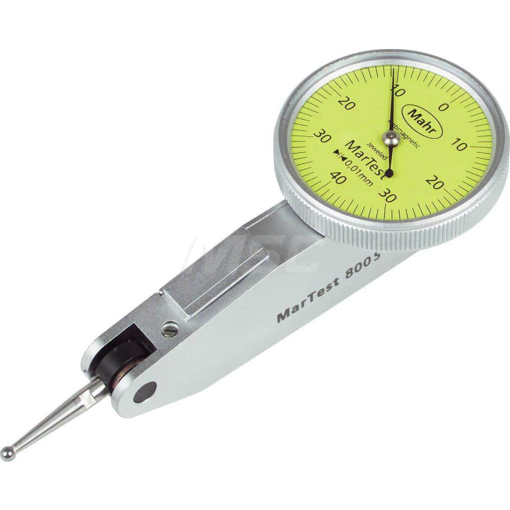 Mahr - Dial Test Indicators; Maximum Measurement (Decimal Inch): 0.0150 ; Maximum Measurement (mm): 0.40 ; Dial Graduation (Decimal Inch): 0.000400 ; Dial Graduation (mm): 0.0100 ; Dial Reading: 40-0-40 ; Dial Diameter (Inch): 1.1 - Exact Industrial Supply