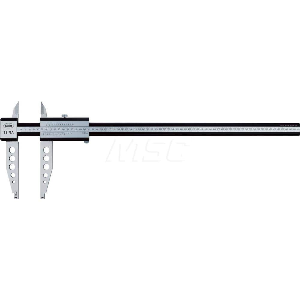 Mahr - Vernier Calipers; Minimum Measurement (mm): 0 ; Minimum Measurement (Decimal Inch): 0 ; Maximum Measurement (Decimal Inch): 20 ; Maximum Measurement (mm): 500 ; Graduation (mm): 0.02 ; Jaw Depth (mm): 150.00 - Exact Industrial Supply