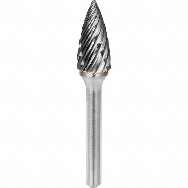 SGS Pro - 3/8" Cut Diam, 1/4" Shank Diam, Tungsten Carbide Steel Cut Pointed Tree Burr - Caliber Tooling