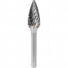 SGS Pro - 5/16" Cut Diam, 1/4" Shank Diam, Tungsten Carbide Steel Cut Pointed Tree Burr - Caliber Tooling