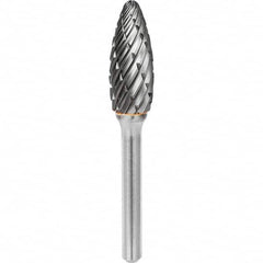 SGS Pro - 1/2" Cut Diam, 1/4" Shank Diam, Tungsten Carbide Steel Cut Flame Burr - Caliber Tooling