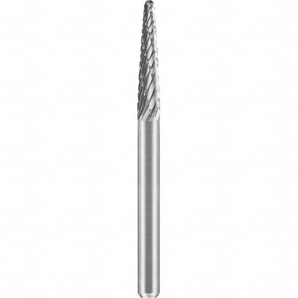 SGS Pro - 1/8" Cut Diam, 1/8" Shank Diam, Tungsten Carbide Double Cut Ball Nose Cone Burr - Caliber Tooling