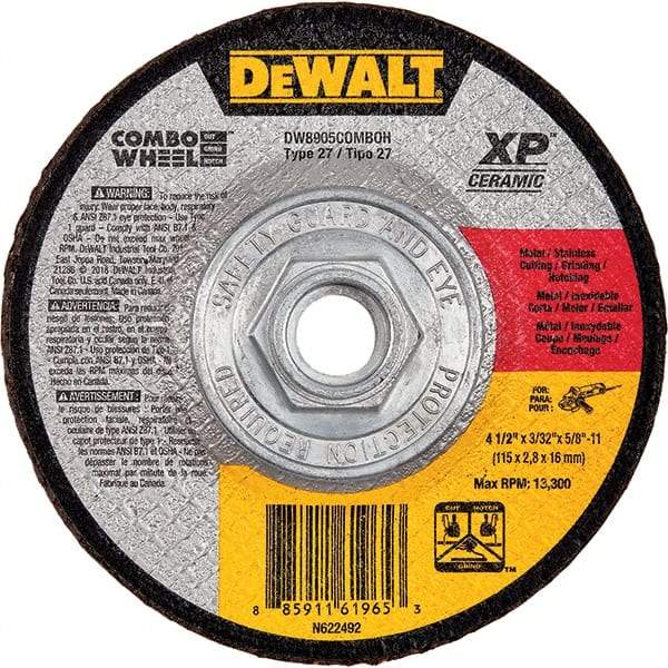 DeWALT - 5" 24 Grit Ceramic Cutoff Wheel - 3/32" Thick, 7/8" Arbor, 12,200 Max RPM, Use with Angle Grinders - Caliber Tooling