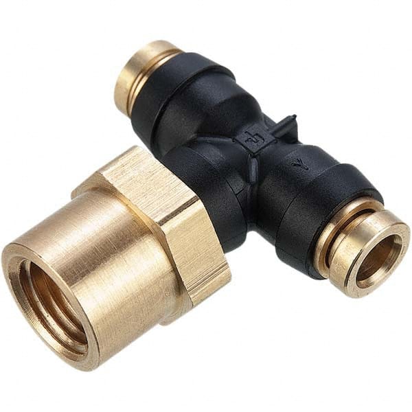 Parker - Plastic Push-To-Connect Tube Fittings Type: Female Branch Tee Swivel Tube Outside Diameter (Inch): 1/4 x 1/4 - Caliber Tooling