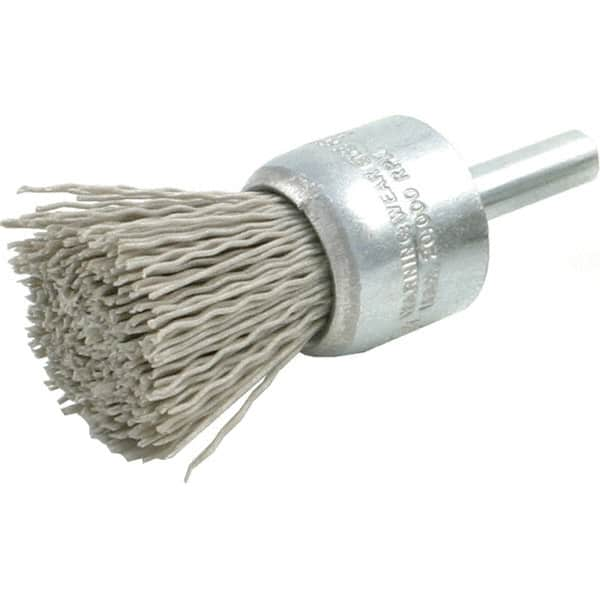 Brush Research Mfg. - 320 Grit, 1/2" Brush Diam, Crimped, End Brush - Medium Grade, 1/4" Diam Steel Shank, 20,000 Max RPM - Caliber Tooling