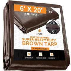 Tarp/Dust Cover: Brown, Rectangle, Polyethylene, 20' Long x 6' Wide, 16 mil Polyethylene, Rectangle