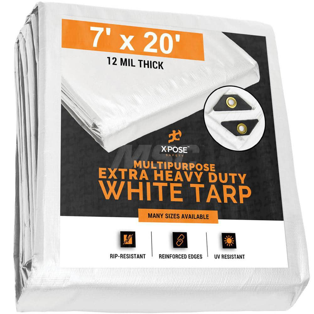 Tarp/Dust Cover: White, Rectangle, Polyethylene, 20' Long x 7' Wide, 12 mil Polyethylene, Rectangle